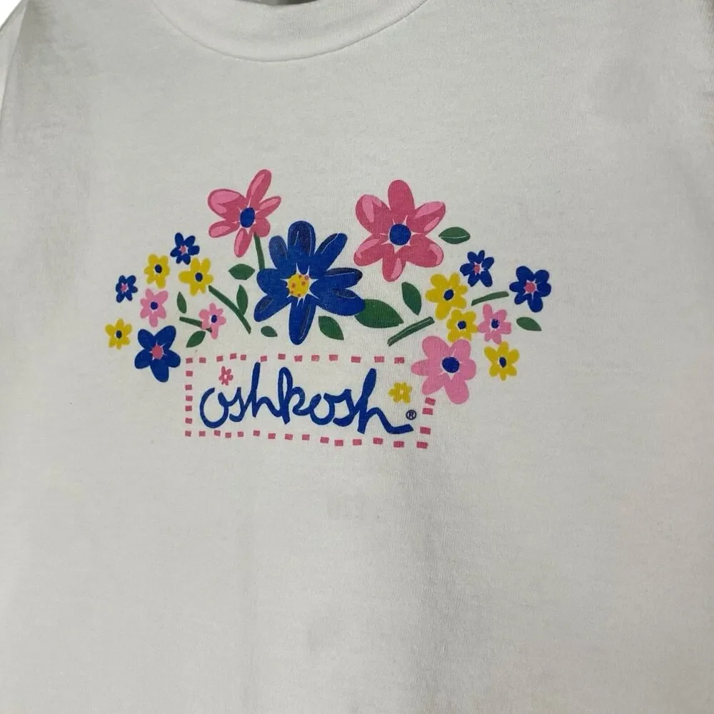 Vintage 90s OshKosh B'gosh Shirt Girls 5 White Top Flowers Long Sleeve USA Y2K